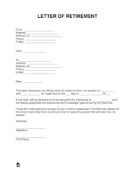 Whilst it is not a legal requirement in the uk to provide a notice of leave or resignation letter, it may be stated in your employment contract that you are required to provide written notice of leave. Free Retirement Letter Template With Samples Word Pdf Eforms