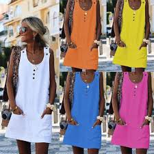 Button Design Casual Solid Color Summer Tank Dress In 2020 Summer Tank Dress Mini Shirt Dress Orange Casual Dress