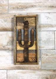 Rustic Earth Tone Cactus Cutout Saguaro Shape Reclaimed Wood Wall Art Cactus Wall Decor Southwest Art Reclaimed Wood Wall Art Hanging Wall Decor Wood Wall Art