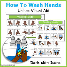 hand washing visual chart dark skin icons by kids learning