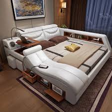 King size bedroom sets bedroom furniture. Genuine Leather King Size Bed Frame Bedroom Furniture Camas Smart Massage Soft Sofa Bed Beds Aliexpress