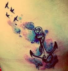 Watercolor Anchor Birds Tattoo Design Bilek Dovmesi Dovme Pusula
