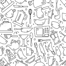 Set of household kitchen technics on yellow background. Seamless Pattern With Kitchen Appliances In Lines Background Royalty Free Cliparts Vectors And Stock Illustration Image 121997863