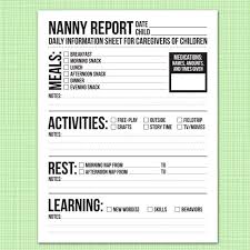 Nanny Report Daily Information Sheet For Caregivers Of Young Children Nanny Activities Nanny Nanny Jobs