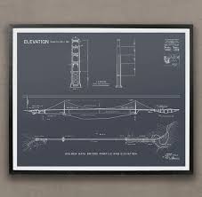 Golden Gate Bridge Blueprints Elevations Plans San Francisco California Golden Gate Bridge Bridge Gift For Architect Architecture Blueprints Blueprints