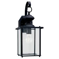 Sea Gull Lighting Jamestowne 7 In W 1 Light Black Outdoor Wall Lantern Sconce With Clear Beveled Glass 8458 12 The Home Depot
