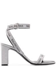 Buy balenciaga shoes for women and get the best deals at the lowest prices on ebay! Balenciaga Women S Metallic Logo Print Block Heel Sandals In Silver Modesens