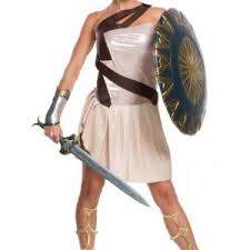Trojan helmet roman spartan soldier costume gold black with red feather crest. Female Trojan Warrior Hollywood Costumes