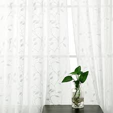 Deconovo Lot De 2 Rideaux Voilage Oeillets Effet Lin Brode Motif Des Feuilles Rideaux Beige Salon Design Moderne Rideau Beige Rideaux Oeillets Rideaux Voilages