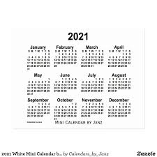 2021 White Mini Calendar By Janz Postcard Zazzle Com In 2020 Mini Calendars Free Printable Calendar Templates Custom Calendar