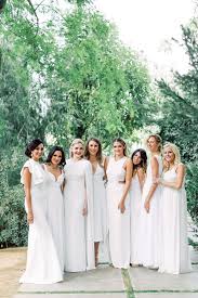26 Chic Bridal Parties Wearing All White Dresses Bridesmaids Dress Inspiration White Bridesmaid Dress Mismatched White Bridesmaid