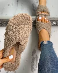 Solid Fluffy Crisscross Design Flat Sandals Casual Shoes Women Womens Shoes Wedges Womens Shoes High Heels