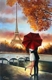 Paris Romance Wall Art Red Umbrella Eiffel Tower Original Oil Etsy Paris Art Painting Paris Painting Paris Romance