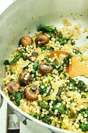 Israeli Couscous With Spinach And Mushrooms From The Fitchen Recipe Couscous Recipes Recipes Spinach Stuffed Mushrooms