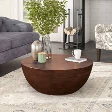 Darcelle Solid Wood Drum Coffee Table In 2020 Drum Coffee Table Round Wood Coffee Table Coffee Table