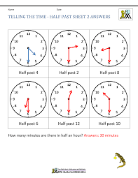 telling time worksheets o clock and half past