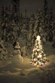 Snowman Tree In The Woods Winter Christmas Scenes Christmas Magic White Christmas