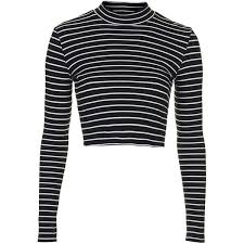 Black And White Crop Top Long Sleeve Topshop Stripe Rib Funnel Top Long Sleeve Tops White Long Sleeve Shirt Striped Long Sleeve Shirt