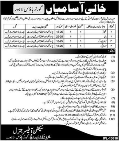Governor House Lahore Jobs 2026