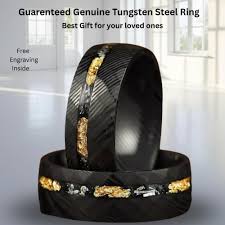 Meteorite Hammered Gold Damascus Ring