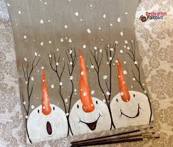 Snowman Table Runner Hand Painted Kitchen Linens Holiday Linens Christmas Linens Winter Time Decorations Snow Fun Handmade Christmas Paintings Christmas Art Christmas Rock