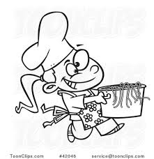 Outlined chef egg cartoon character character gesturing ok and holding a silver platter stock photosby hittoon0/0. Cartoon Outlined Happy Girl Chef Carrying A Pot Of Pasta 42046 By Ron Leishman