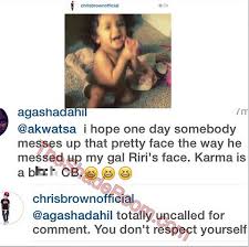 While rumours that rihanna is pregnant with chris brown's baby are spreading like wildfire, the singer's people have denied that. Rihanna S Fan Comments I Hope One Day Somebody Messes Up That Pretty Face Under Chris Brown S Daughter S Photo Bellanaija