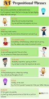 60 Common Prepositional Phrases With At In English Eslbuzz Learning English Prepositional Phrases Learn English English Grammar