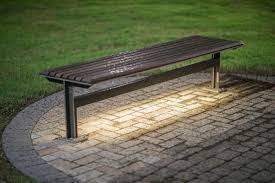 Knight Bench With Fsc 100 Ipe Hardwood Slats And Custom Lighting Outdoor Decor Outdoor Tables Arboretum