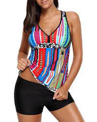 Women 2 Piece V Neck Print Racerback Tankini Swimsuit With Boyshort Bottom C2189kaakac Tankini Swimsuits For Women Racerback Swimsuit Tankini Women Swimsuits