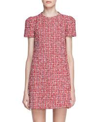 Alexander Mcqueen Short Sleeve Tweed Shift Dress Red Black Patterned Modesens Tweed Shift Dress Tweed Dress Alexander Mcqueen Dresses