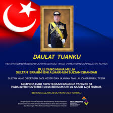 Jumaah majlis diraja johor, hari ini mengumumkan sultan johor, sultan ibrahim ibni almarhum sultan iskandar berkenan menukar gelaran berdasarkan keistimewaan dan hak kuasa baginda mengikut. Iskandar Malaysia On Twitter Merafak Sembah Takzim Hari Keputeraan Dymm Sultan Ibrahim Sultan Yang Dipertuan Negeri Jajahan Takluk Johor Darul Ta Zim Https T Co Sxkkyog5nj