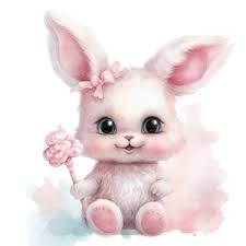 3D Y2K Kawaii Glossy Bunny and Lollipop Clipart