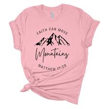 Womens Christian Tshirt Faith Can Move Mountains Short Sleeve  T-shirt-Pink-xxxl