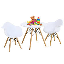 Look for lower activity tables for young toddlers, or consider an adjustable set that grows with your child—simply swap out the legs to convert the table to the height of a kid's desk. Gymax 3 Piece Kids Round Table Chair Set With 2 Arm Chairs White Walmart Canada