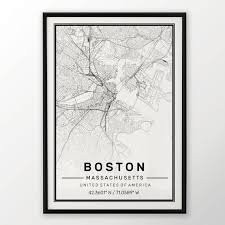 Boston City Map Print Modern Contemporary Poster In Sizes Etsy In 2020 Boston City Map Boston Map Print Boston Map