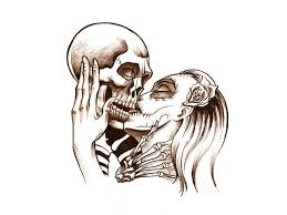 Vector cartoon of man holding flowers and hoping in romance or sexual intercourse. Skull Man And Woman Kissing Tattoo Novocom Top