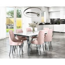 Whether you need a contemporary set of glass and chrome or a more traditional set of wood, you can find the perfect place to start making. Mirrored 160cm Dining Table Set With White Glass Top 6 Pink Velvet Chairs Furniture123
