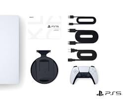 PS5 console with HDMI and power cables plugged in