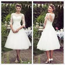 Online Shop Vintage 50er Jahre Stil Kurze Spitze Hochzeit Kleider Halbarm Tull Spitze Applique Tee Lange Braut Braut Kleider Hochzeit Gunstige Cocktailkleider