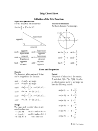 Trig Cheat Sheet Trigonometric Functions Sine
