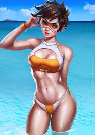 dandon fuga overwatch tracer bikini cleavage possible duplicate swimsuits  wet | #404352 | yande.re