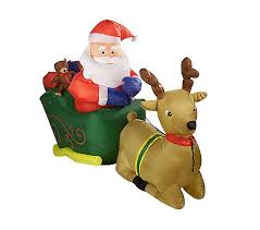 Santa's sleigh and reindeer yard art (sleigh and 3 deer) 1/2'' birch christmas decor. Outdoor 8 Inflatable Santa W Sleigh And Reindeer Lawn Ornament Qvc Com