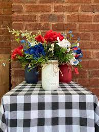 Patriotic Mason Jars Floral Decor Summer Mason Jar Decor Firecracker Mason Jar Set July 4th Decor American Decor Blue Wedding Decorations Red Wedding Theme Red White Blue Wedding