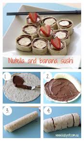 Des Sushis Aux Bananes Chocolat Pour Dejeuner Banane Chocolat Recettes De Cuisine Cuisine Et Boissons