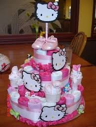 Ideas Para Un Baby Shower De Hello Kitty Manualidades Para Baby Shower Tortas Pasteles De Panales Cumpleanos De Hello Kitty