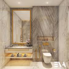 Shades Of Greys And Golds Combine Beautifully In This Simple Contemporary Bathroom The Differing Groove Lines For Round Mirror Bathroom Bathroom Mirror Design