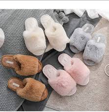 Amazon Com Humiwa Women S Fuzzy Fur Flat Slippers Soft Open Toe House Slippers Memory Foam Sandals Slides Home Sli Slippers Slippers For Girls House Slippers