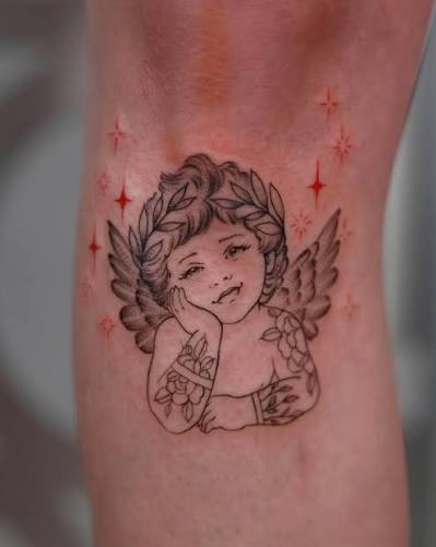 Faisal Al lami | Two custom cherubs drawn specially for my client and tattooed to wrap naturally around each knee. Projects like this are exactly why I love... | Instagram