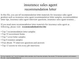 Insurance Sales Agent Recommendation Letter